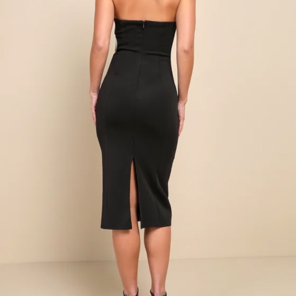 Lulus iconic mood Black scuba knit rhinestone  midi Dress XS sold out everywhere - Picture 2 of 3